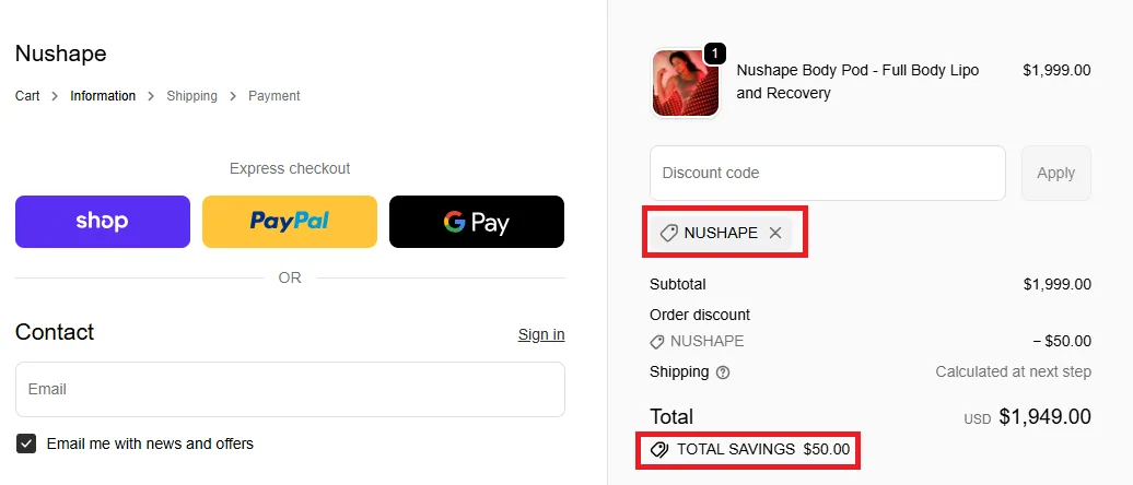 Nushape latest working coupon